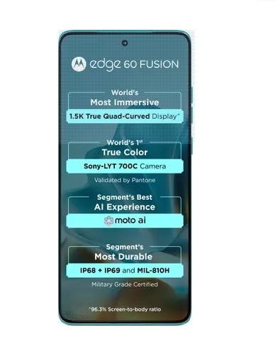 Motorola Edge 60 Fusion 5G (2026 Model) - 6.67 120Hz pOLED Display. 50MP OIS Camera. Dimensity 7030 Ultra-Fast Processor. 5200mAh Battery. 68W Fast Charging. Android 14