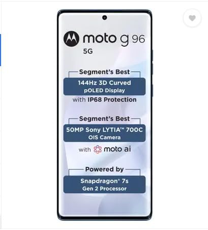 Motorola G96 5G (2026 Model) - 6.67 144Hz 3D Curved pOLED Display. 50MP Sony LYTIA Camera OIS